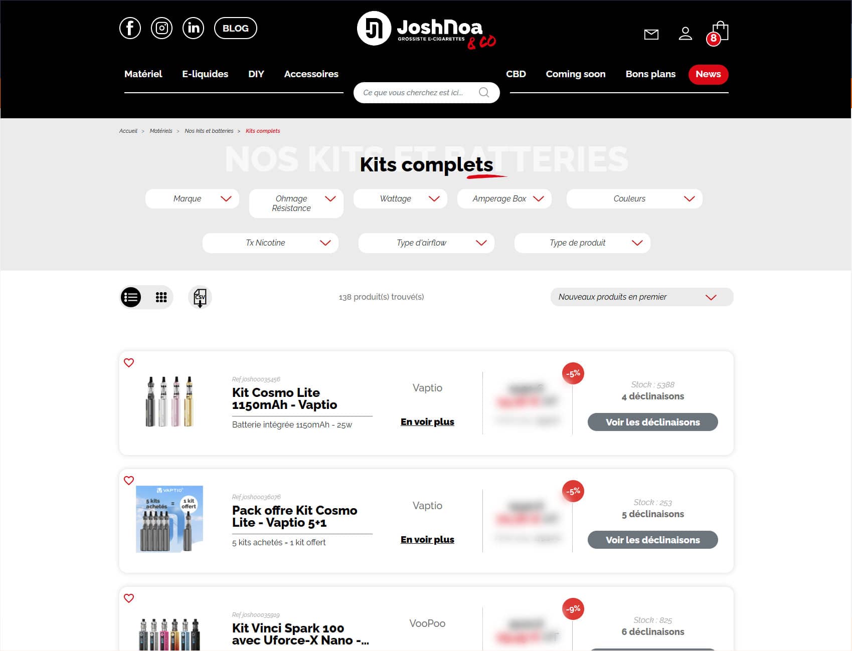Joshnoa&Co : Liste produits